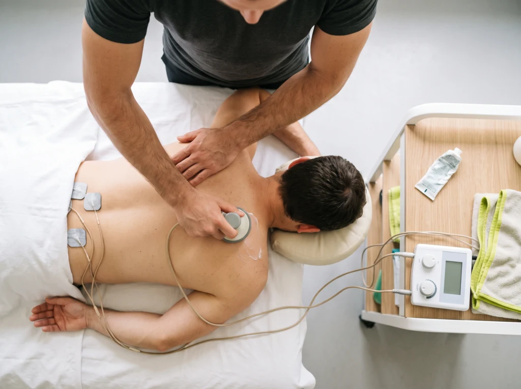 Physiotherapy: a device treatment with electrodes on the back