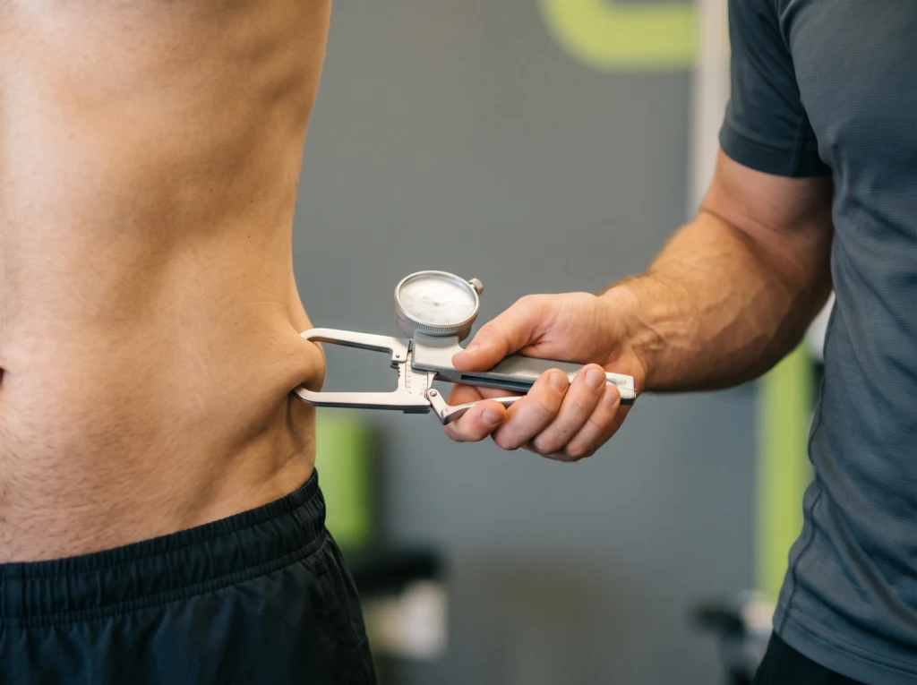 Body fat measurement with callipers at the waist