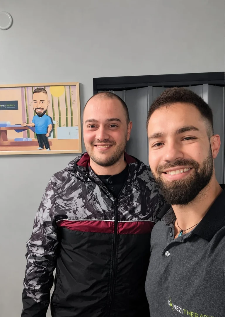 Kaloyan Zarkov and a smiling patient in a sports jacket at the practice
